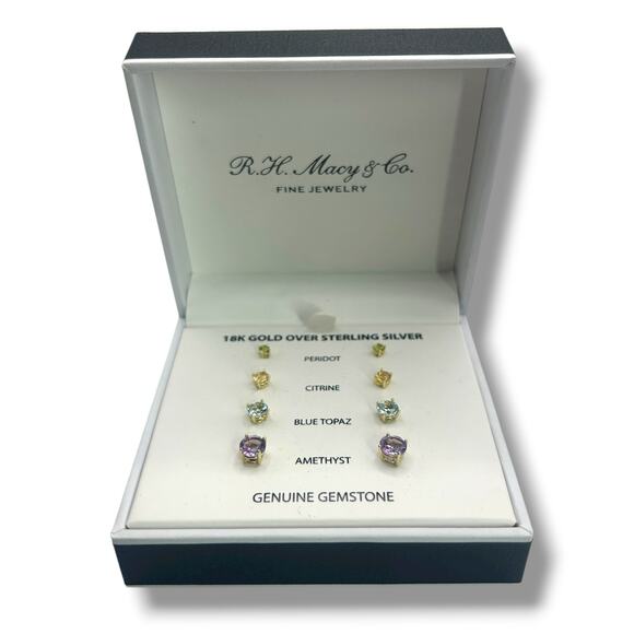 NEW Macy's Gemstone Stud Earrings 18k Gold over Sterling Silver 5-9/10 ct. t.w. - Picture 14 of 14